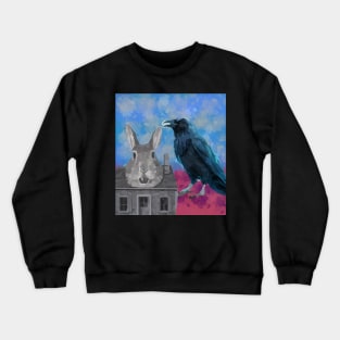 watercolor crow rabbit house Crewneck Sweatshirt